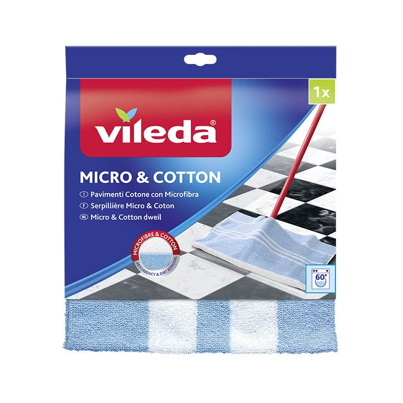 Vileda Micro & Cotton Panno Pavimenti Cotone con Microfibra - Normalmente  Venduto € 3,50