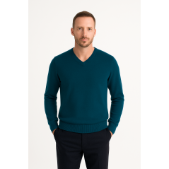 The Knitwear Maglia Scollo V Misto Merinos Petrolio - Normalmente Venduto €59,90