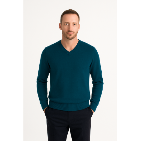 The Knitwear Maglia Scollo V Misto Merinos Petrolio - Normalmente Venduto €59,90