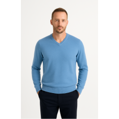 The Knitwear Maglia Scollo V Misto Merinos Azzurro - Normalmente Venduto €59,90