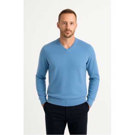 The Knitwear Maglia Scollo V Misto Merinos Azzurro - Normalmente Venduto €59,90