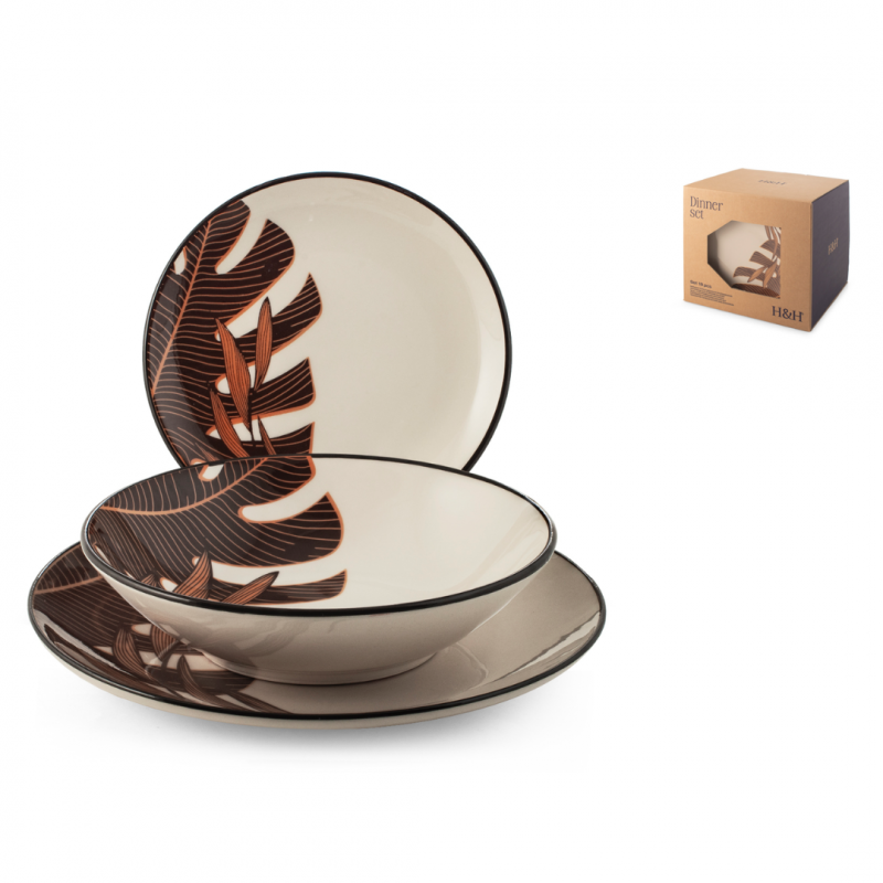 H&H Servizio Tavola 18 Pezzi Calathea In Stoneware - Normalmente Venduto €64,00