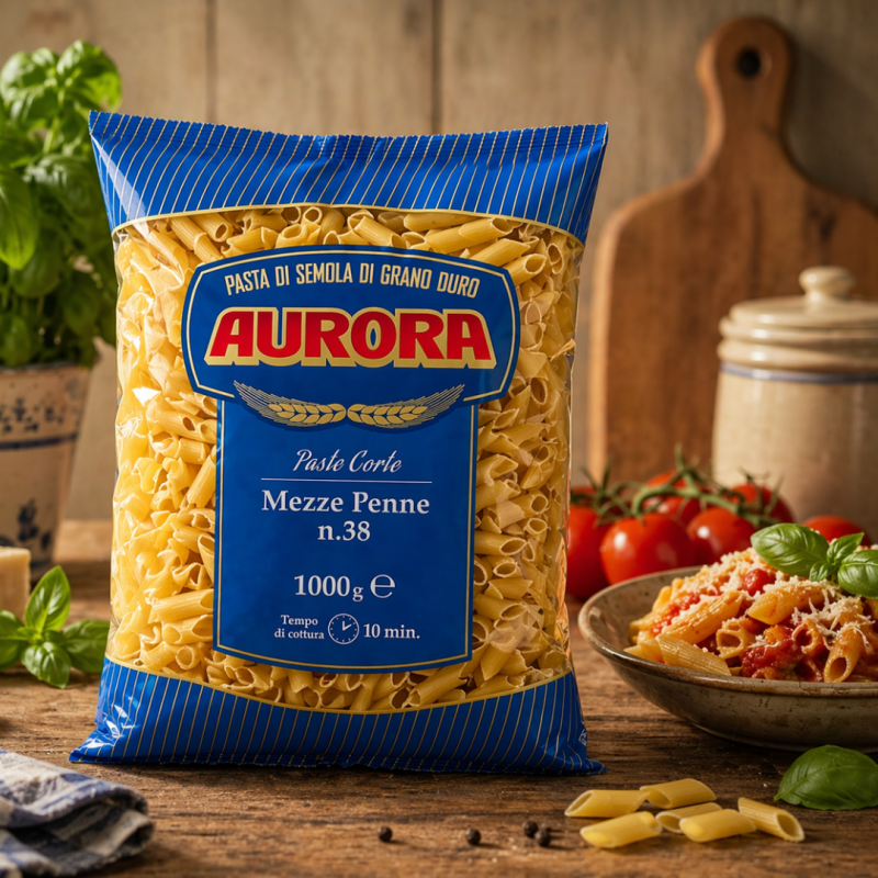 Pasta Mezze Penne 38 Semola di Grano Duro Aurora 1k Pasta Mezze Penne 38 Semola di Grano Duro Aurora 1k