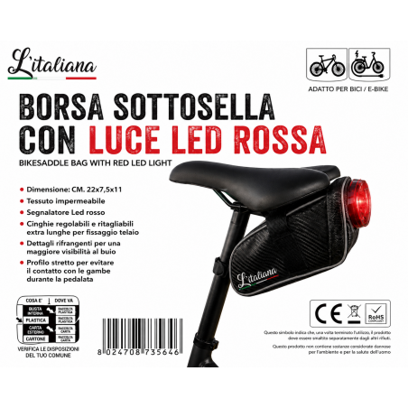 Borsa sottosella per bici ed e-bike con luce LED rossa integrata - L'Italiana