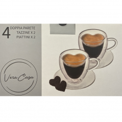 Set 2 Tazzine con 2 Piattini in Vetro Borosilicato