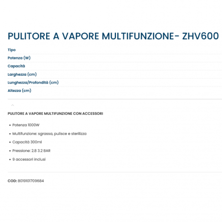 Pulitore a Vapore Portatile Zephir ZHV600