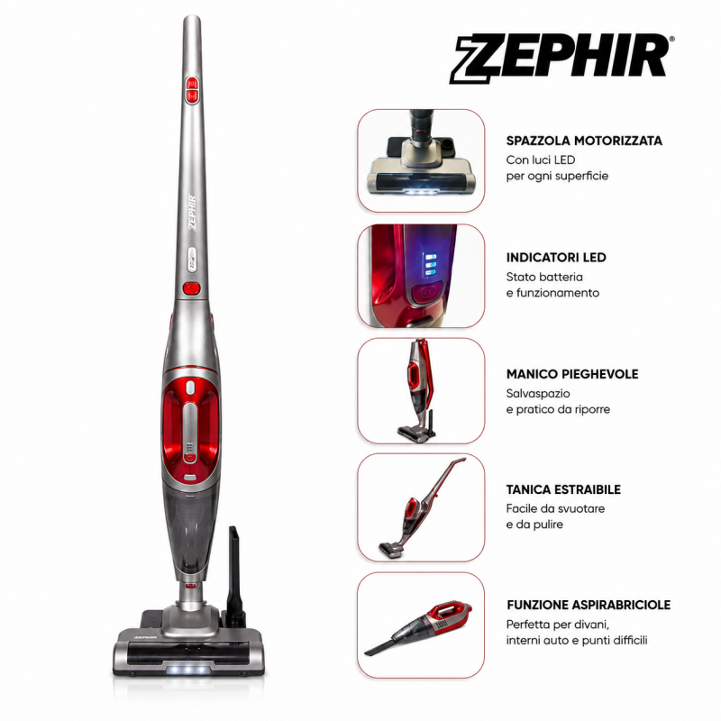 Scopa Elettrica Cordless 2 in 1 Zephir 600W - 18,5V- ZHV184