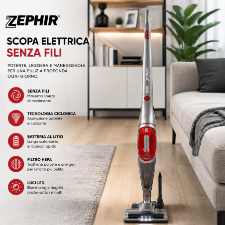 Scopa Elettrica Cordless 2 in 1 Zephir 600W - 18,5V- ZHV184