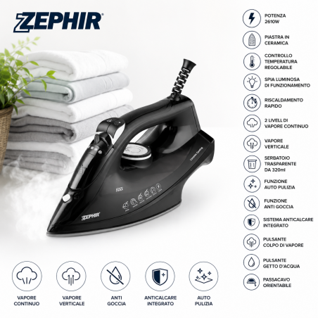 Ferro da Stiro a Vapore Piastra in Ceramica Zephir 2610W - zhf2600c