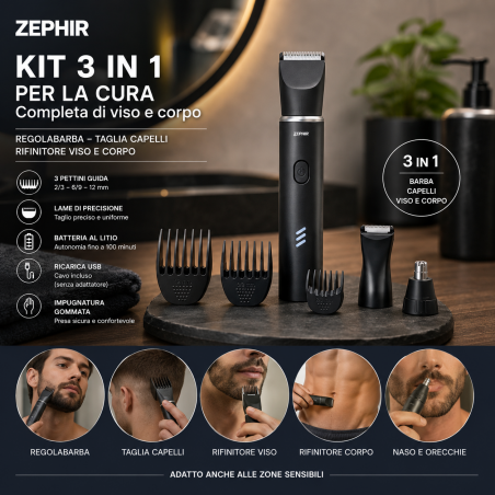 Regolabarba - Tagliacapelli - Rifinitore Viso e Corpo Zephir ZHB2120